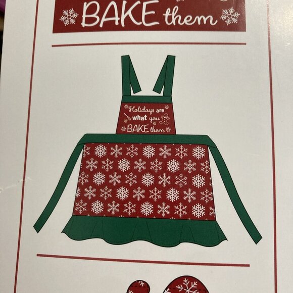 Apron Set Christmas Holiday Baking Oven Mitt Potholder Kitchen Merry Moments - Picture 6 of 11